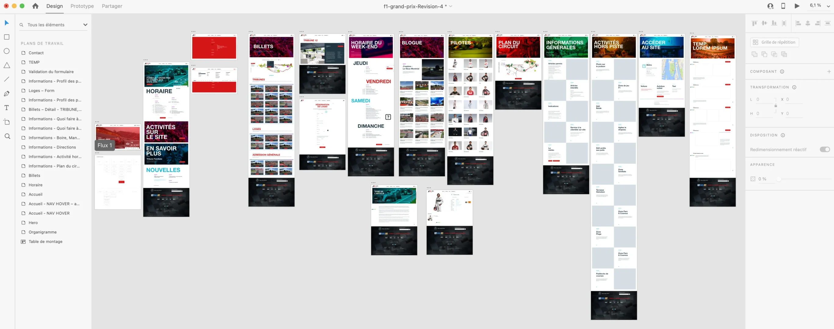 Maquettes du site web - Capture d'écran de Adobe XD