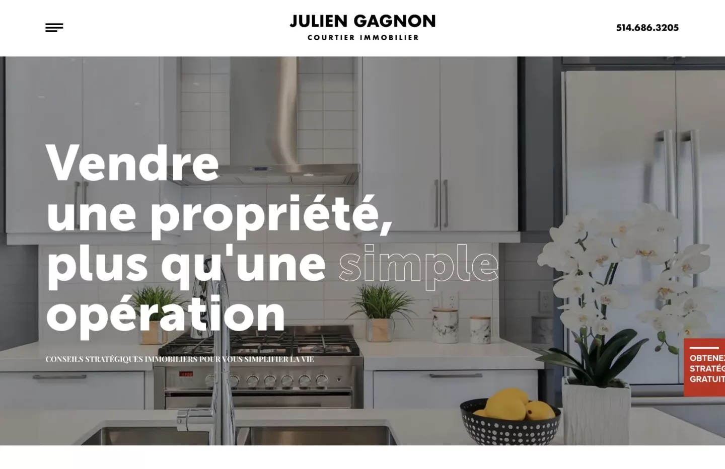 Page vendre une propriété — site web Julien Gagnon courtier immobilier