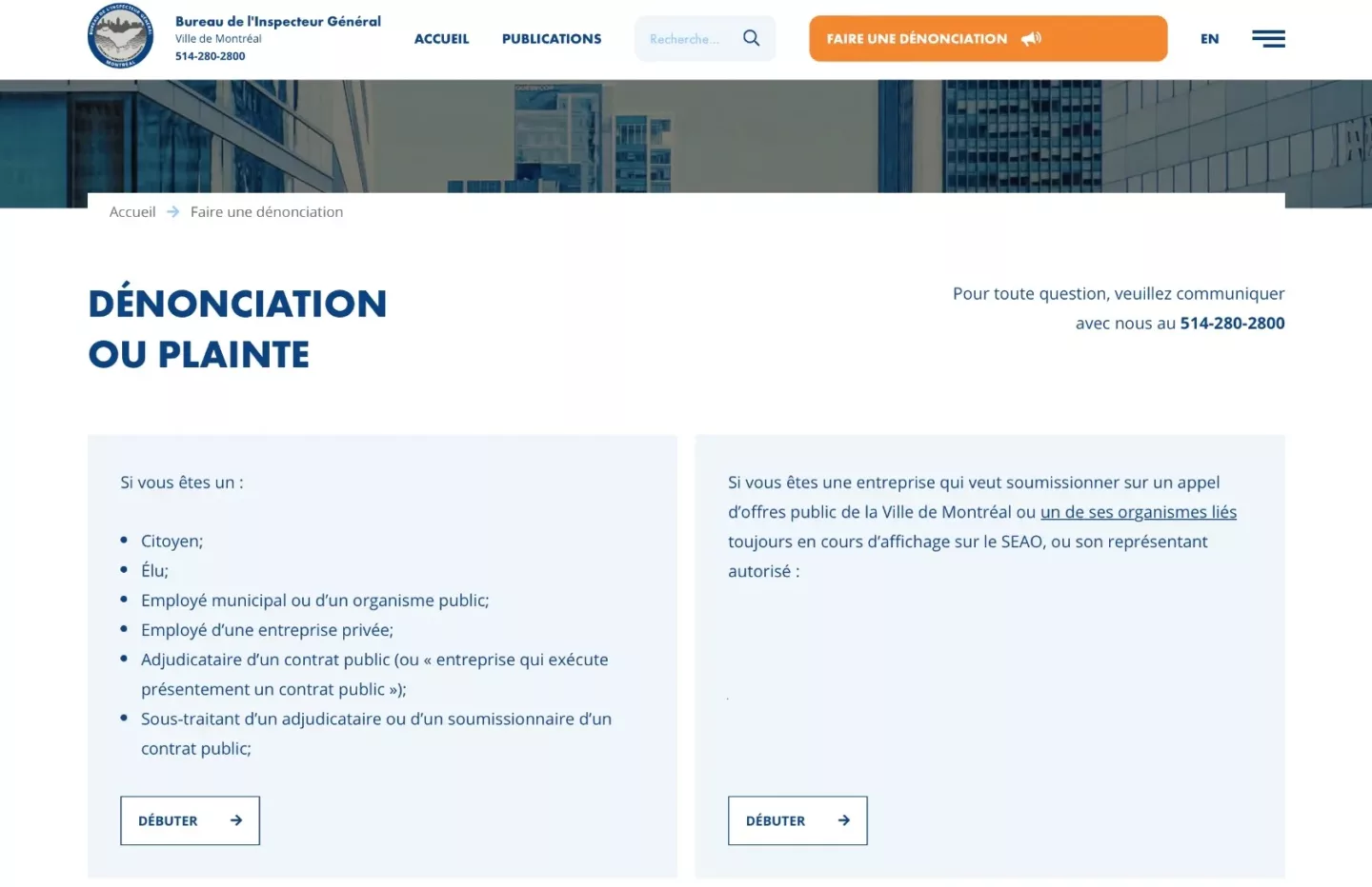 Formulaire de dénonciation sécurisé — site web Bureau de l'Inspecteur Général