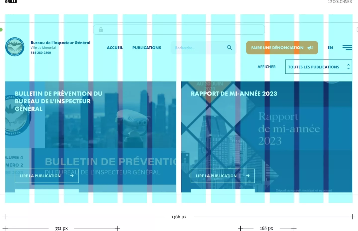 Grille graphique du site web du Bureau de l'Inspecteur Général de Montréal
