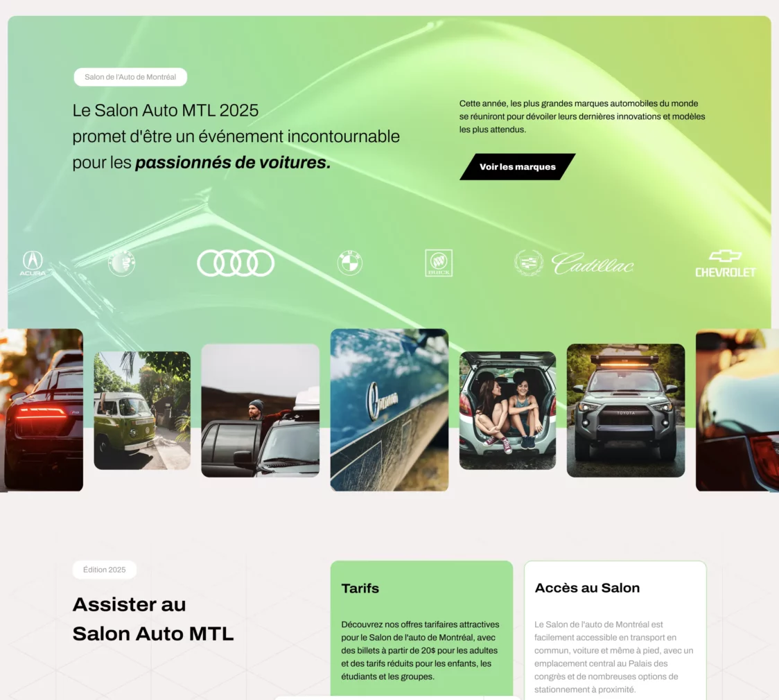 Page d'accueil de la refonte du site web du Salon de l'Auto de Montréal