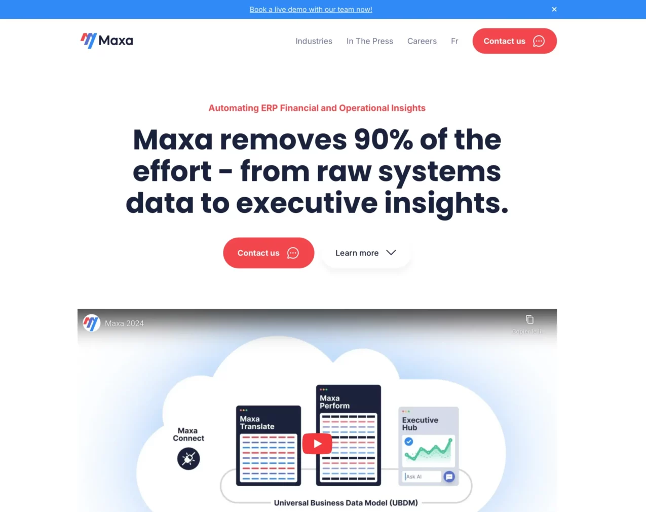 Page d'accueil du site web Maxa — plateforme d'automatisation ERP