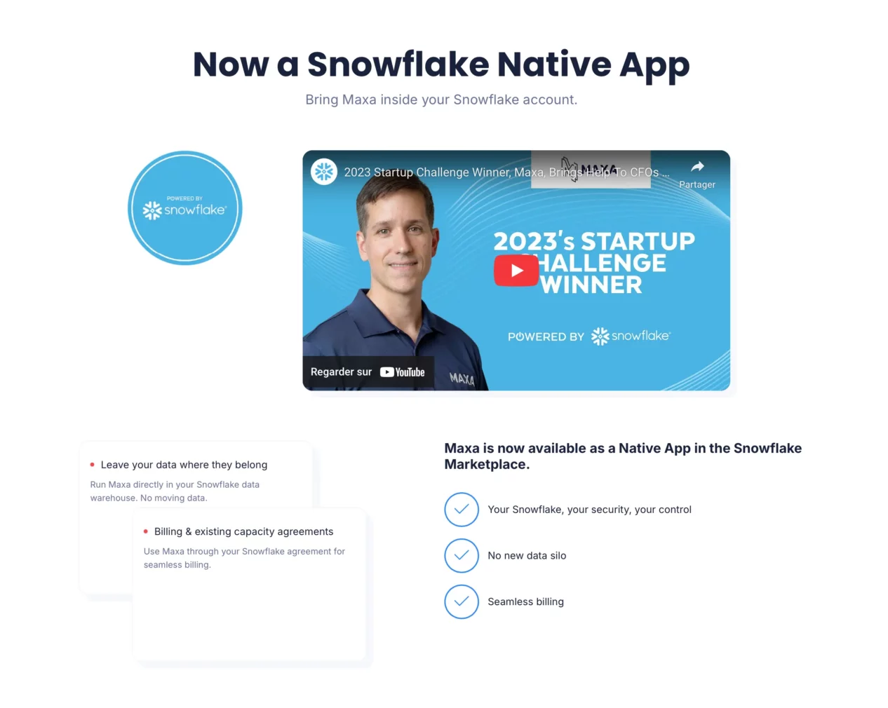 Intégration Snowflake Native App — plateforme Maxa