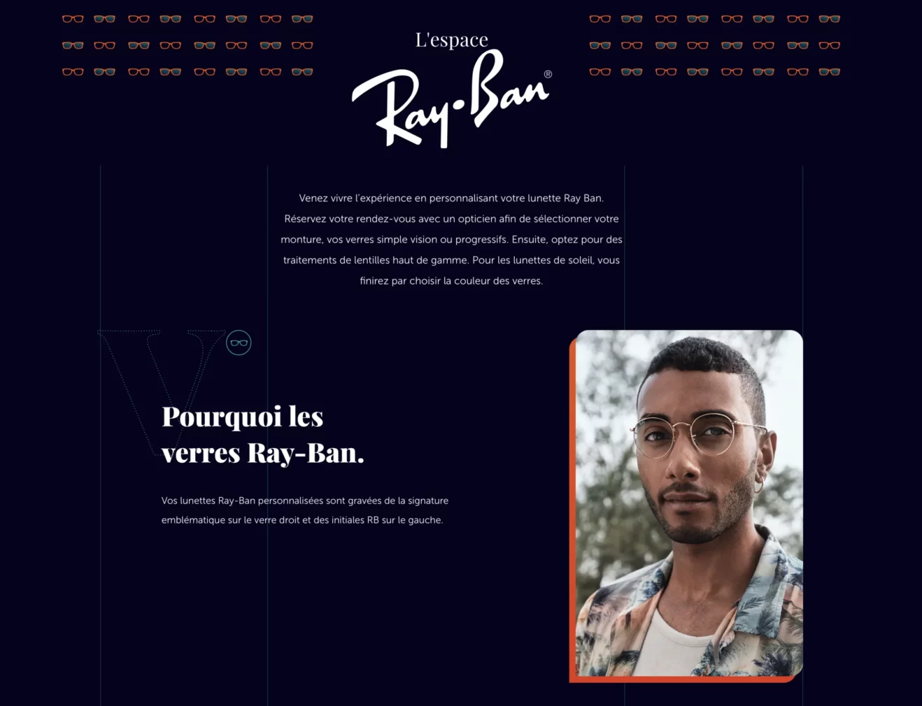 Page Espace Ray-Ban — site web Lunetterie Milot