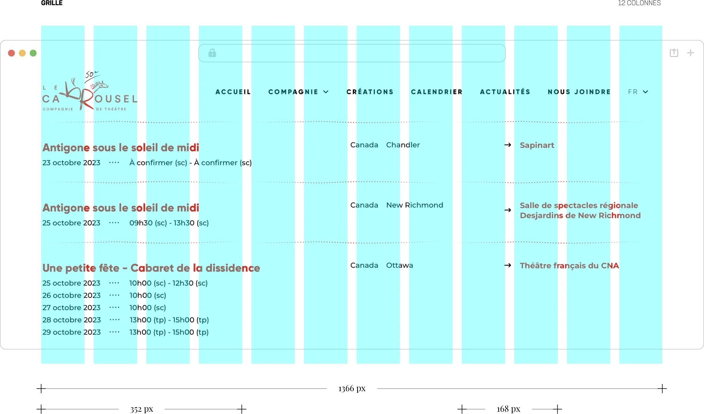 Grille graphique du site web Le Carrousel