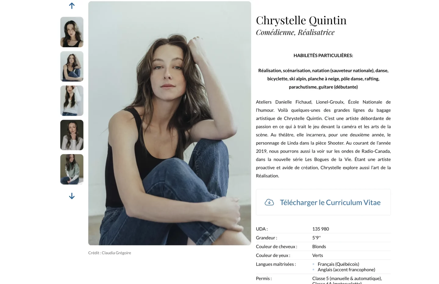 Page Artiste du site de l'Agence Geneviève Champagne