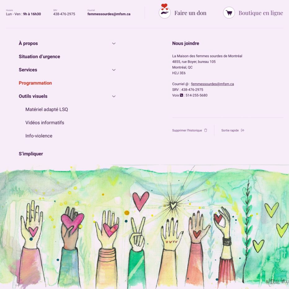 Navigation du site de la Maison des Femmes Sourdes de Montréal