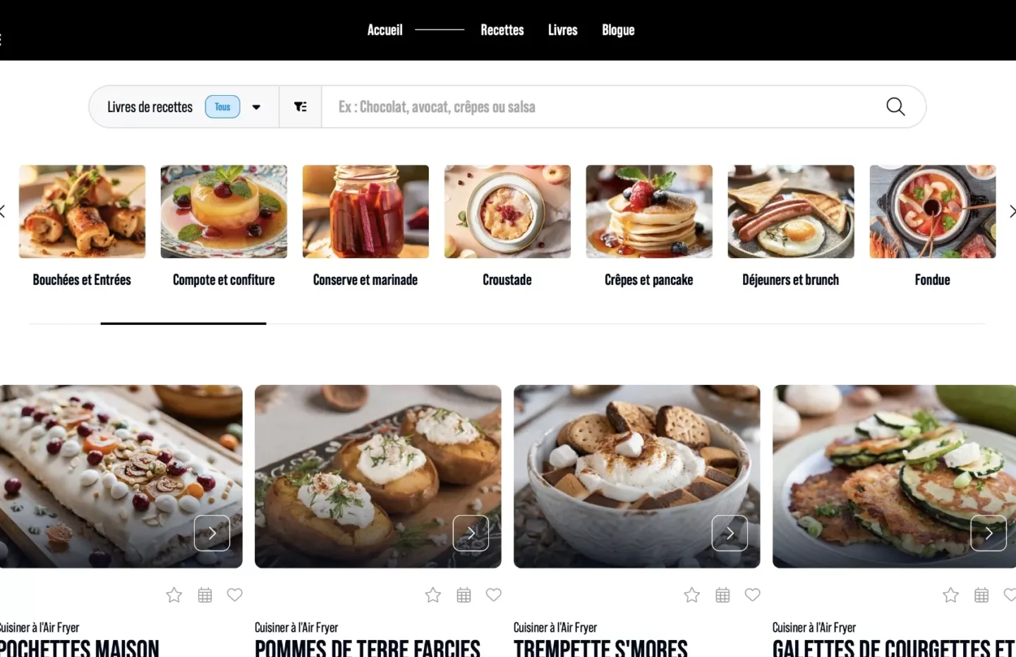 Page de recherche de recettes — plateforme Trouve Ta Recette