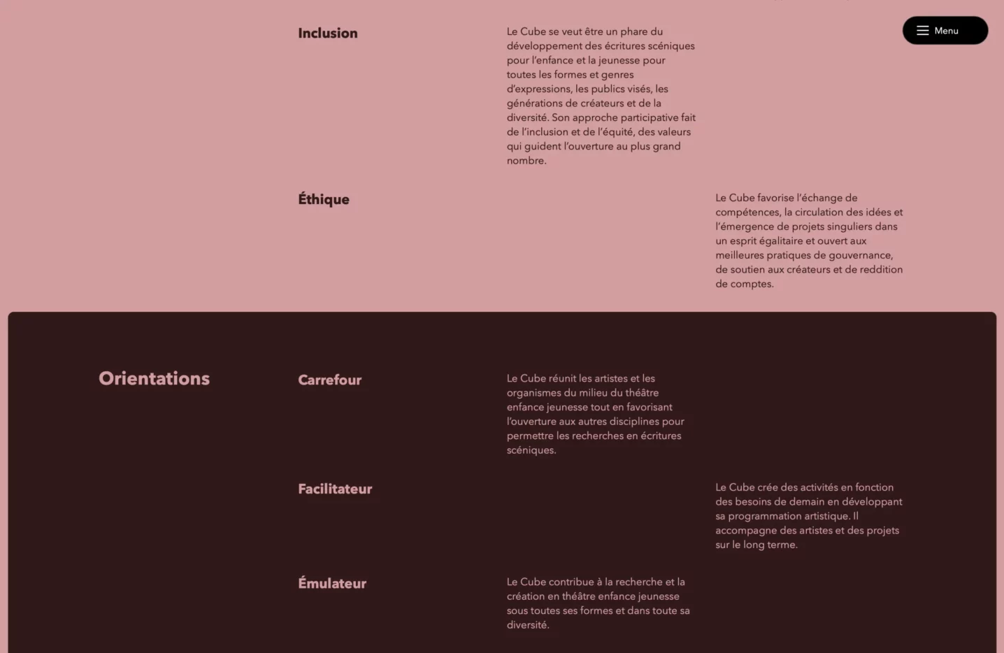 Page mission et valeurs de Cube Montréal