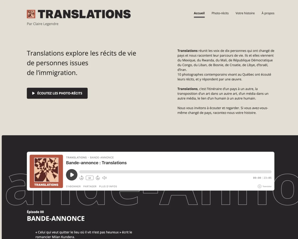 Page d'accueil du site web Translations-podcast.com