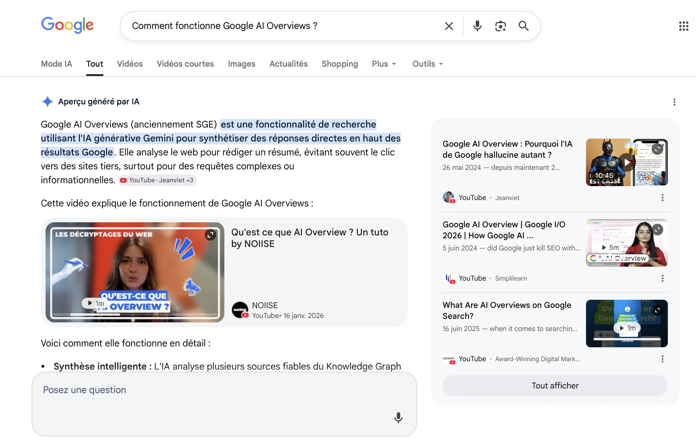 Capture d'écran sur Comment fonctionne Google AI Overviews ?