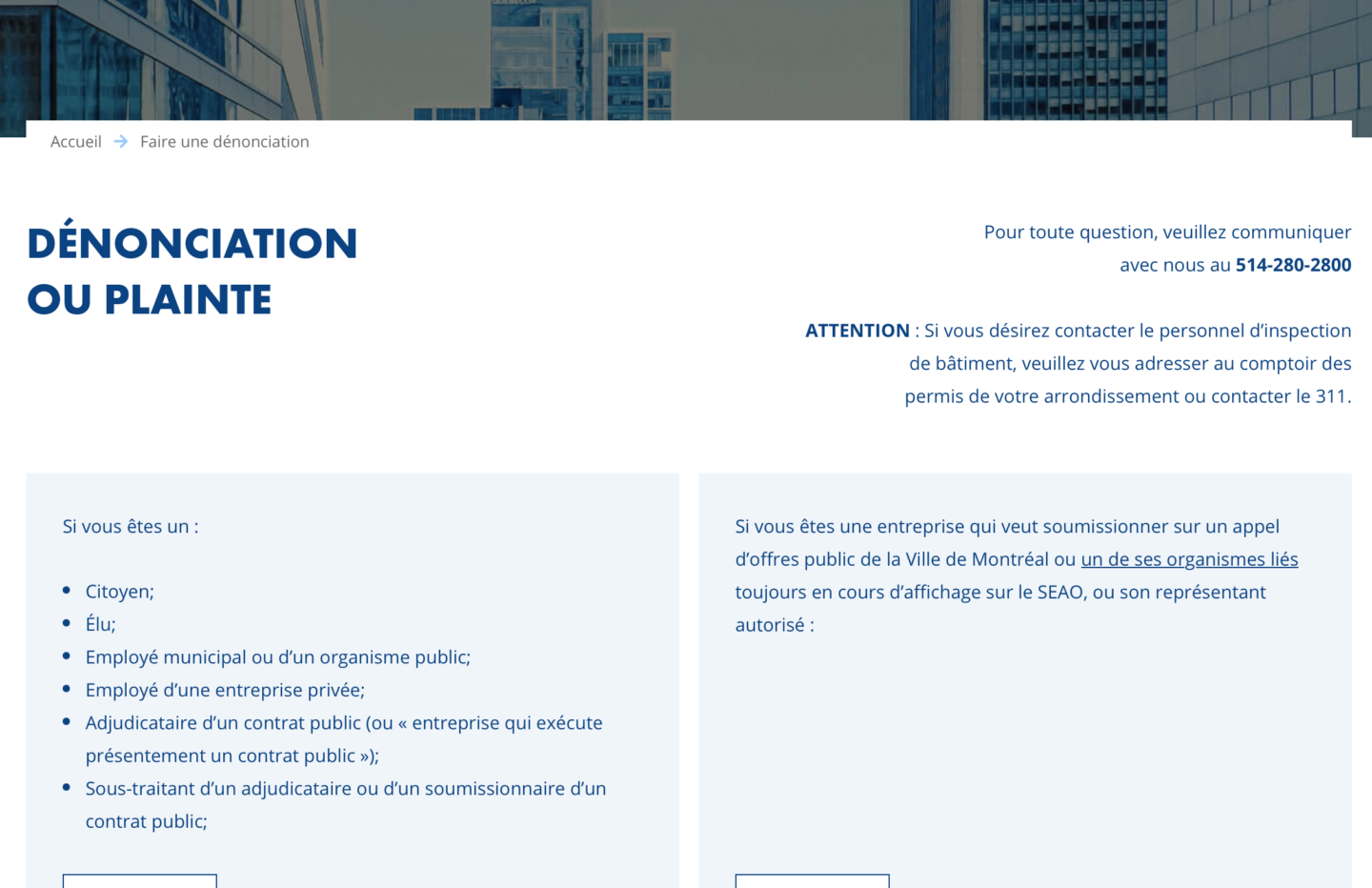 Formulaires de dénonciations du Bureau de l'Inspecteur de Montréal