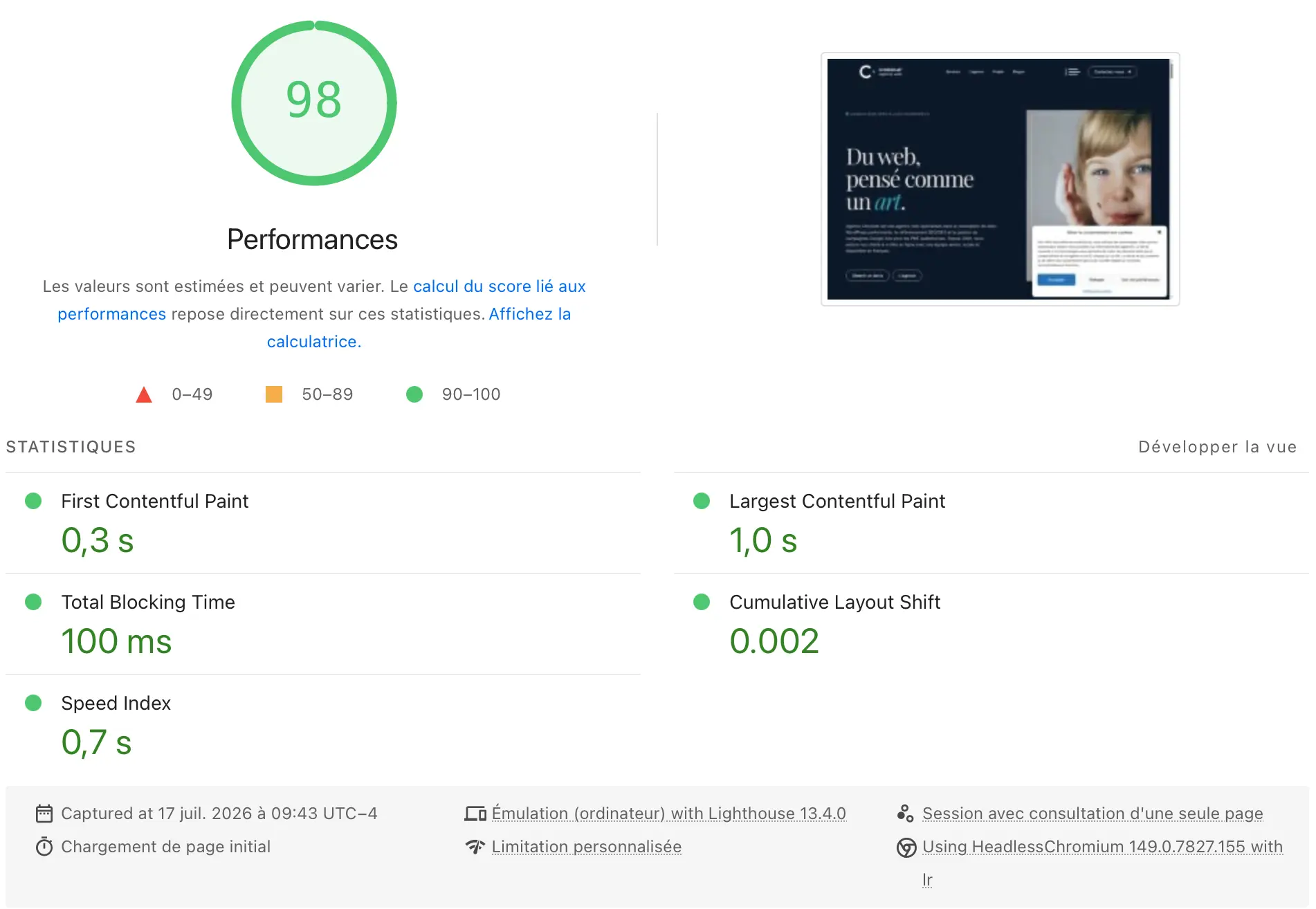Les Core Web Vitals provenant de Google PageSpeed