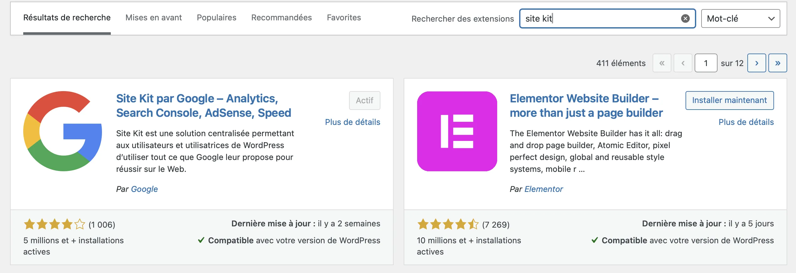 Installation d plugin Google Site Kit à partir de WordPress